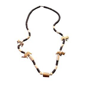 Handcrafted Wooden Beaded Animal Necklace Boho